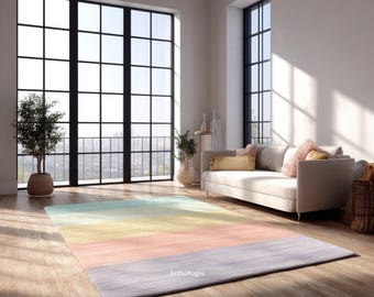 Pastel Rainbow Wool Rug | Hand Tufted Gradient Area | Boho Living Room Carpet