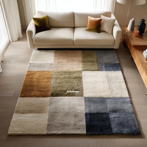 Handmade-Tufted New Zealand Wool Rug | Patchwork Earth Tones, Modern Abstract Design