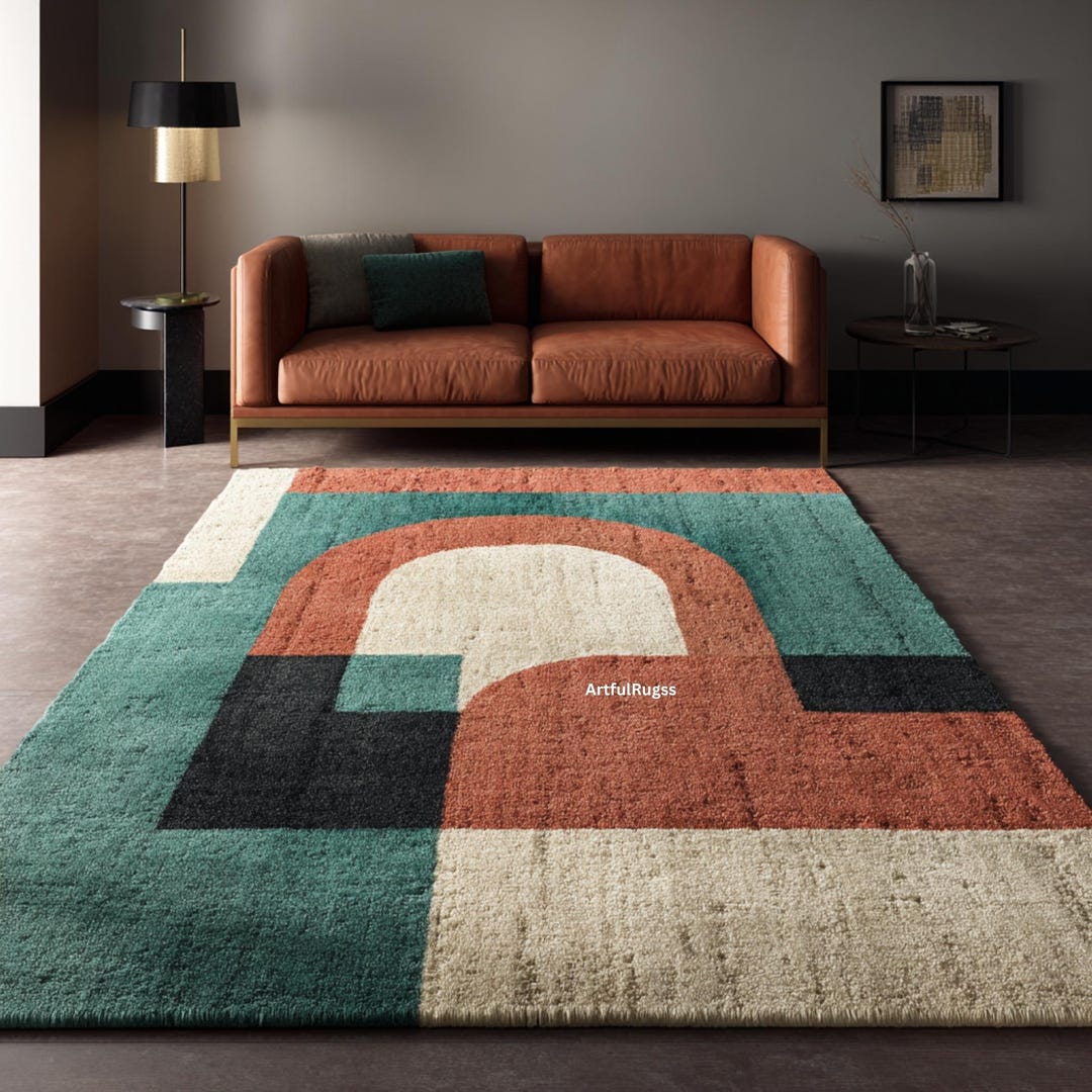 Retro Geometric Arch Area Rug | Mid Century Modern Carpet | Multi Color ...