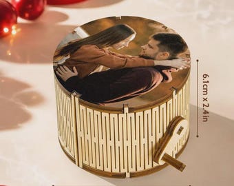 Personalized Custom Photo Cylindrical Music Box - Hand Crank Melody Design, Romantic Valentine’s Day Gift for Couples