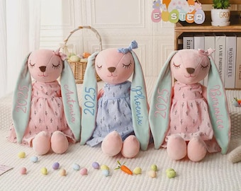 Personalized Embroidered Bunny Plushie - Custom Rabbit Stuffed Animal, Soft Comfort Doll for Kids, Adorable Children’s Gift