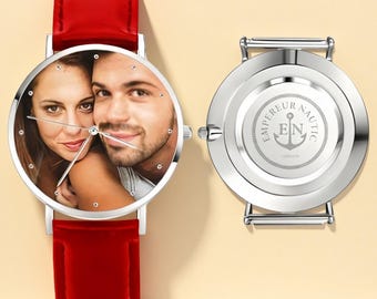 Personalisierte Echtleder Fotouhr für Herren - 40 mm Strap Design, Alltagskleidung & Geschenk für Ihn, Ideales Geburtstags- / Jubiläumsgeschenk