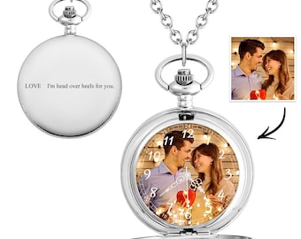 Orologio da tasca personalizzato con foto incisa - Design vintage, regalo di anniversario/compleanno per lui/lei, regalo ricordo