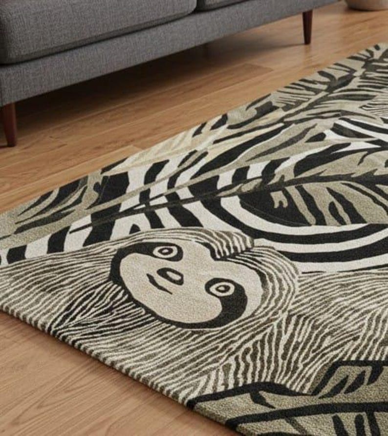 Sloth Jungle Rug for Living Room | Handmade Animal Rug | Soft Cut Pile ...