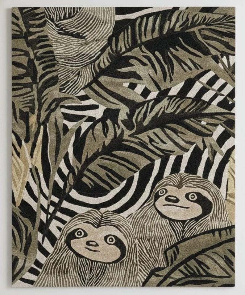 Sloth Jungle Rug for Living Room | Handmade Animal Rug | Soft Cut Pile ...