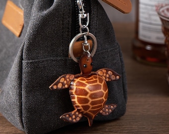 Llavero de rana y tortuga hecho a mano, llavero de cuero con forma de animal, regalo especial para amantes de la naturaleza, regalo para amantes de los animales, colgante para bolso, regalo para amigos.