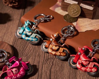 Llavero de moto hecho a mano, llavero de cuero para moto, regalo especial para amantes de las motos, regalo para papá motociclista, dije para bolso, regalo para él