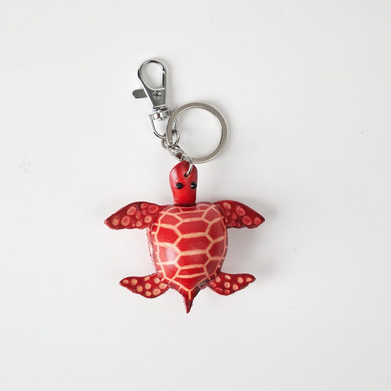 Handmade Frog&Turtle Keyring, Leather Animal Keychain, Special Gift For Nature Lovers, Gift For Animal Lovers, Bag Charm, Gift For Friends Red Sea Turtle