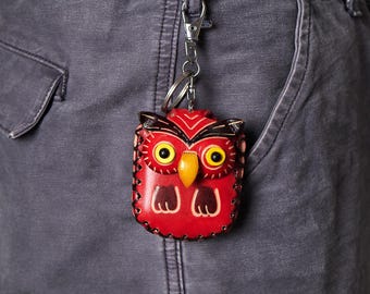 Dije de cuero para bolso hecho a mano, llaveros de unicornio o búho, recuerdos de viaje, llavero de billetera, llavero de animal, organizador de llaves, dije étnico bohemio.