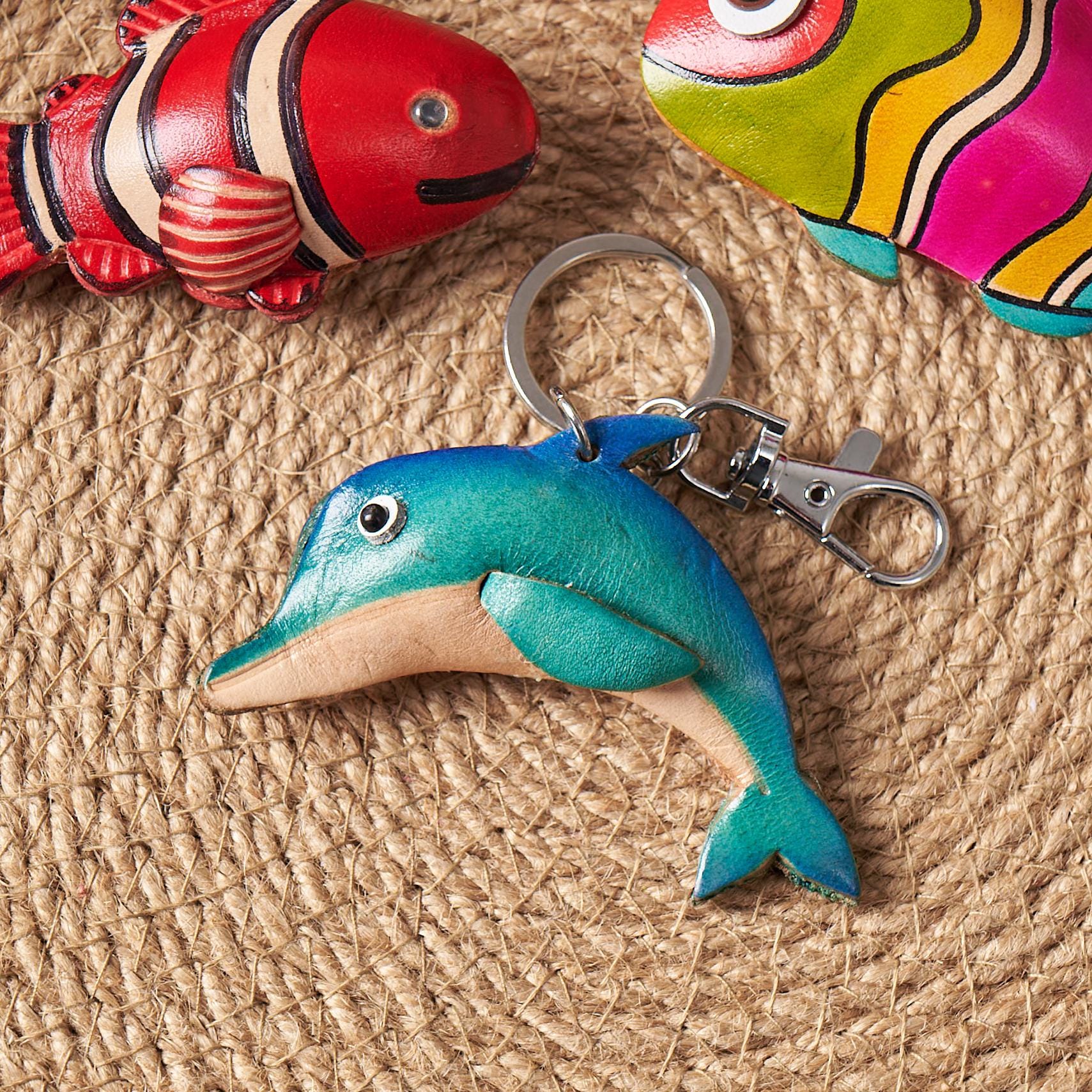 Handmade Leather Animal Keychain, Cute Fish Dolphin Butterfly Rooster ...