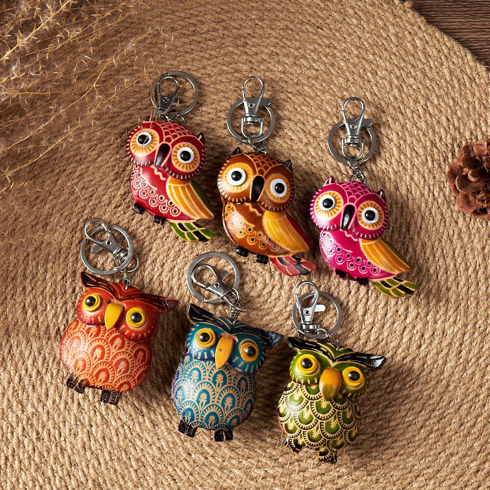 Leather Owl Keychain,Handmade Animal Bag Charm,Anniversary keychain,Purse Accessories,Unique Keychai