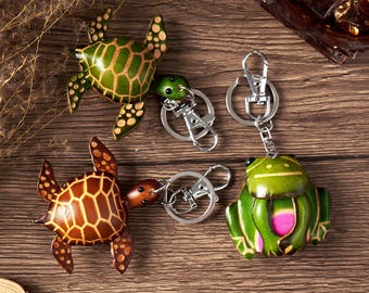 Llavero de rana y tortuga hecho a mano, llavero de cuero con forma de animal, regalo especial para amantes de la naturaleza, regalo para amantes de los animales, colgante para bolso, regalo para amigos.