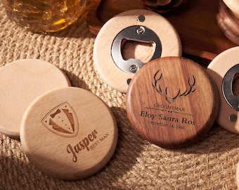 Abrebotellas redondo personalizado, abrebotellas de madera personalizado, regalo grabado para padrino de boda, regalo para propuesta de padrino, recuerdo para la fiesta de bodas