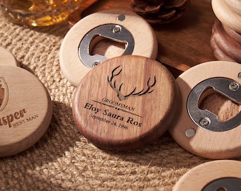 Abrebotellas de madera personalizado, abrebotellas redondo grabado, regalo personalizado para padrinos de boda, regalo para proponerle matrimonio al padrino, recuerdo para la fiesta de bodas