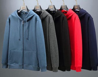 Men’s Zip Up Hoodie Sweatshirt, Fleece Lined Casual Hooded Jacket, Lightweight Full Zip Tops, Plus Size Streetwear Clothing, Gift For Him