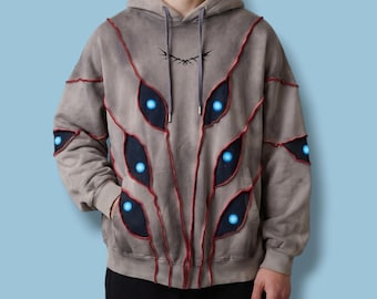 Herren Gothic Punk Hoodie, Augenmuster Patchwork Pullover, Übergroßes Streetwear Top, Y2K Retro Sweatshirt, Lässiger Lockerer Vollärmel Hoodie