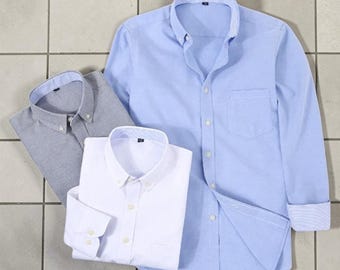 Men’s Long Sleeve Oxford Shirt, Soft Cotton Blend Button Down, Slim Fit Casual Work Shirt, Easy Care Four Season Wear