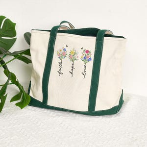 Embroidered Faith Hope Love Tote Bag, Floral Bouquet Oversized Canvas Tote, Scripture Script Boat and Tote, Retro Butterfly Carryall