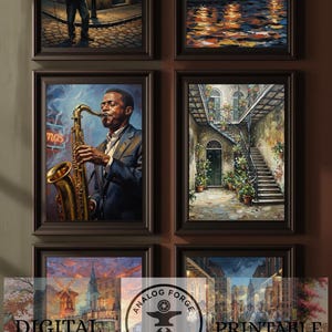 DIGITAL New Orleans Wall Art Set of 20, Printable French Quarter Print, Vintage Jazz Poster, Southern Gothic Gallery Wall Decor