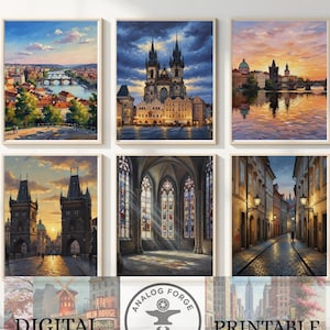 DIGITAL Prague Wall Art Set of 20, Printable Gothic Architecture Poster, Dark Academia Decor, Moody European Cityscape Gallery Wall Set