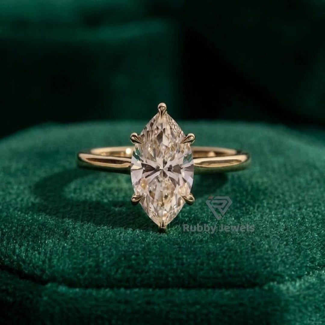3CT Marquise Cut Lab Grown Engagement Ring | 14K Solid Gold Solitaire ...