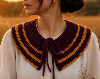 Crochet Collar for Women Cottagecore Plum Mustard, Handmade Detachable Peter Pan Collar, Romantic Gift