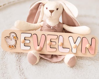 Lucky Duck Name Puzzle - 1st Birthday Girl Gift - Keepsake Baby Christmas Gift - One Silly Goose Birthday Decoration - Custom Name Puzzle