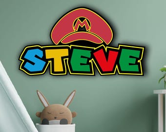 Super Mario Wooden Name Sign, Personalized Wall Decor, Game Inspired Kids Bedroom Art, Door Sign, Customized Gift, Nursery Room Decoration