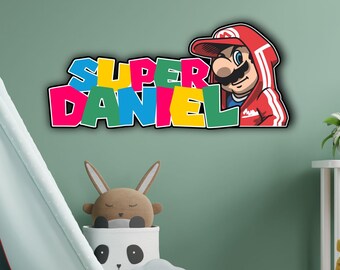 Super Mario Wooden Name Sign, Personalized Wall Decor, Game Inspired Kids Bedroom Art, Door Sign, Customized Gift, Nursery Room Decoration