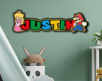 Super Mario Wooden Name Sign, Personalized Wall Decor, Game Inspired Kids Bedroom Art, Door Sign, Customized Gift, Nursery Room Decoration