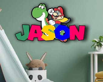 Super Mario Wooden Name Sign, Personalized Wall Decor, Game Inspired Kids Bedroom Art, Door Sign, Customized Gift, Nursery Room Decoration
