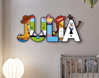 Custom Letter Name Sign, Toy Story Wall Decor, Personalized Kids Room Decor, Wooden Nursery Wall Art, Disney Character Letters Sign