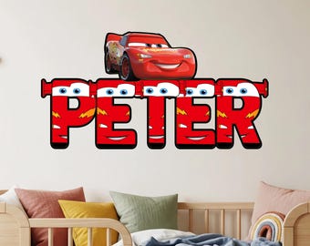 Disney Cars Name Sign Wall Decor, Lightning Mcqueen Birthday Decor, Custom Wall Art, Wooden Wall Decor, Personalized Kids Room Gift