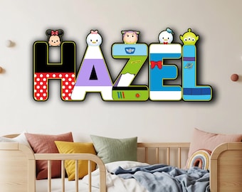 Disney Letter Name Sign, Custom Wooden Wall Decor, Personalized Kids Room Decor, Nursery Wall Art, Disney Characters