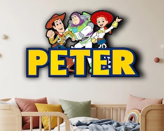 toy story bedroom decor, name sign above bed 40 inches, wooden artwork, gift for the home, home decoration,  above bed decor