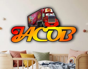 Disney Cars Name Sign Wall Decor, Lightning Mcqueen Birthday Decor, Custom Wall Art, Wooden Wall Decor, Personalized Kids Room Gift