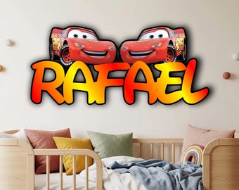 Disney Cars Name Sign Wall Decor, Lightning McQueen Nursery Decor, Custom Wall Art, Wooden Wall Decor, Personalized Kids Room Gift