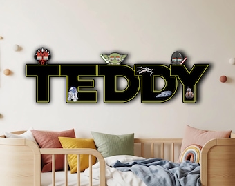Personalized Star Wars Name Sign, Custom Starwars Wooden Wall Decor, Vinyl Printed Nursery Wall Art, Boys Room Gift, Room Decoration