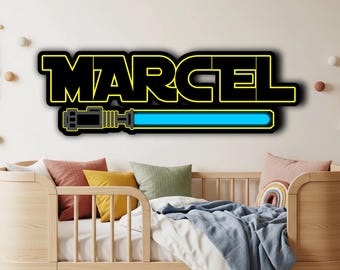 Personalized Star Wars Name Sign, Custom Starwars Wooden Wall Decor, Vinyl Printed Nursery Wall Art, Boys Room Gift, Room Decoration