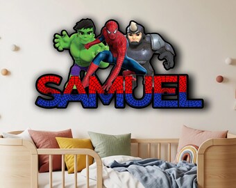 Spiderman Wooden Name Sign, Personalized Wall Decor, Marvel Superhero Boy Bedroom Art, Door Hanger, Customized Gift, Nursery Room Decoration