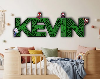 Spiderman Wooden Name Sign, Personalized Wall Decor, Marvel Superhero Boy Bedroom Art, Door Hanger, Customized Gift, Nursery Room Decoration