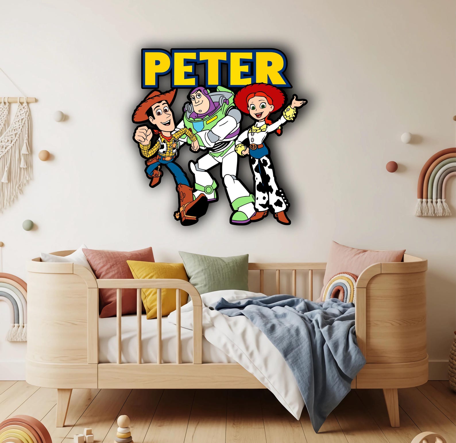 Toy Story Bedroom Decor, Name Sign Above Bed 40 Inches, Wooden Artwork