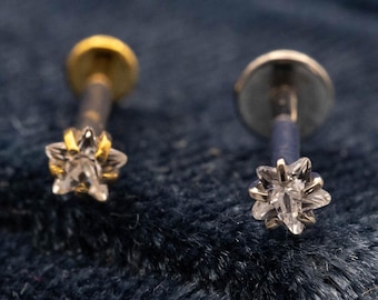 Crystal Star Piercing Jewellery, 16G Titanium Piercing, Threaded Labret, Stacked Lobe Earring, Cartilage Earring, Tragus Stud, Tiny Earring