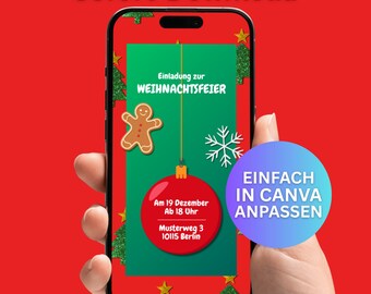 Christmas Party Invitation Template • Digital Download • Canva Template for Mobile • Christmas Invitation Card • Instant Download • E-Card