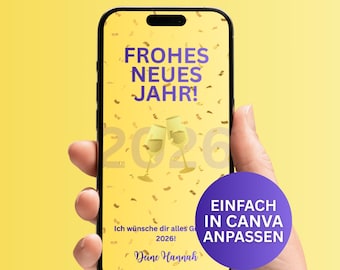 Happy New Year digital card for smartphones • New Year's greeting for smartphones • Customizable Canva template • Instant download • New Year's card 2026