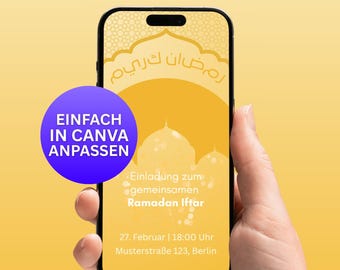 Ramadan Iftar Invitation Template Canva – Digital Ramadan Iftar Invitation, Mobile Invitation, Iftar Invitation Card, Instant Download