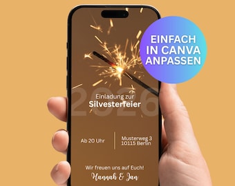 New Year's Eve Invitation Template for Mobile Phones 2026 • Instant Digital Download • Customizable Canva Template • Modern New Year's Eve Party Invitation for Smartphones