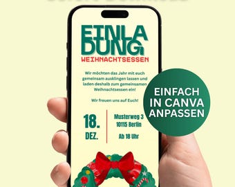 Animated Christmas Dinner Invitation - Canva Template - Customizable Christmas Invitation - Video Invitation - Christmas Invitation