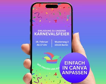 Digital Carnival Invitation • Colorful Carnival Invitation for Smartphone • Carnival Party Invitation • Canva Template • Instant Download Invitation
