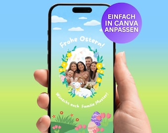 Digital Easter greeting card with photo | Digital Easter card | Canva template | Easter invitation for WhatsApp | Instant download